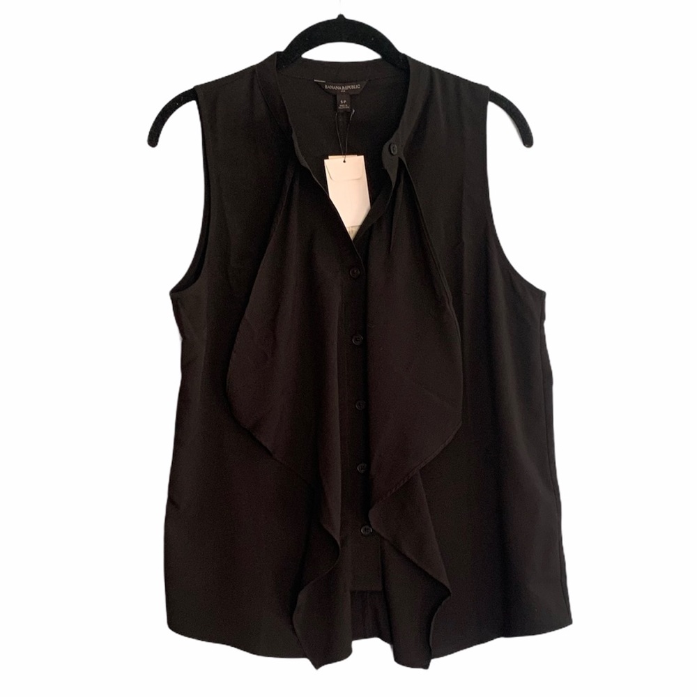 Banana Republic Black Petite Ruffle Tank Top NWT Size Small Petite